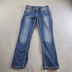 Silver Jeans Womens 25 Blue Denim Flat Front Thick Stitch Suki Capri Preppy